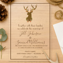 Invitations En Acrylique Élégante Grange inspirée de Floral Antler Motive