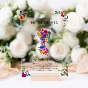 Invitations En Acrylique Élégante Gras Floral Femme Silhoutte Fête des mari
