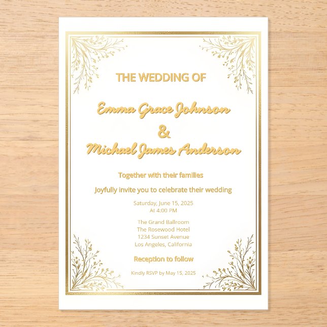 Invitations En Acrylique Élégante huile classique d'or (Recto)