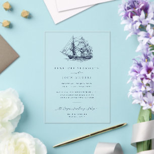 Invitations En Acrylique Élégante Illustration de Navire Minimaliste Nautiq