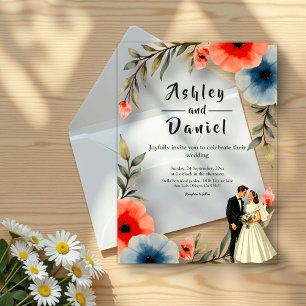 Invitations En Acrylique Élégante Mariée Et Mariage Floral De L'Aquarelle D