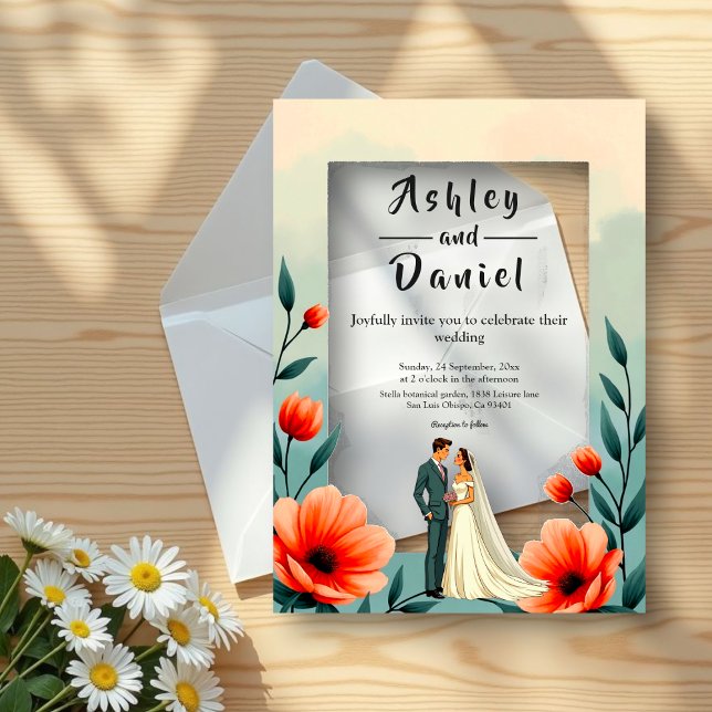 Invitations En Acrylique Élégante Mariée Romantique Et Mariage Floral (Créateur téléchargé)