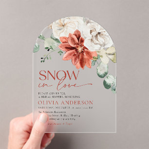 Invitations En Acrylique Elégante neige en amour Hiver Fête des mariées rou