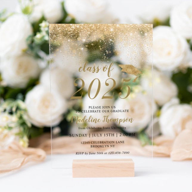 Invitations En Acrylique Élégante Parties scintillant Black Gold Casquette  (Créateur téléchargé)