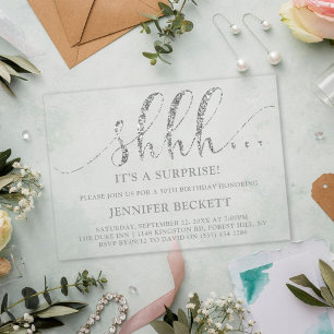 Invitations En Acrylique Elégante Parties scintillant d'argent Surprise fêt