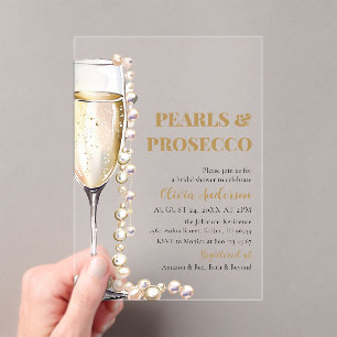 Invitations En Acrylique Elégante perles d'or et Fête des mariées de poursu