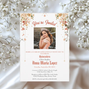 Invitations En Acrylique Élégante Photo Florale Mis Quince Quinceañera 15èm