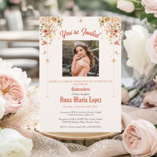 Invitations En Acrylique Élégante Photo Florale Mis Quince Quinceañera 15èm