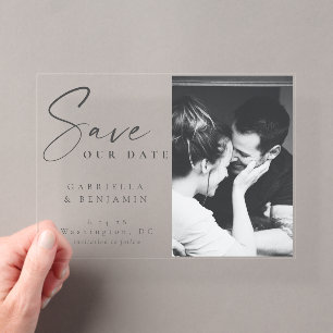 Invitations En Acrylique Élégante Photo Minimaliste Mariage Enregistrer la