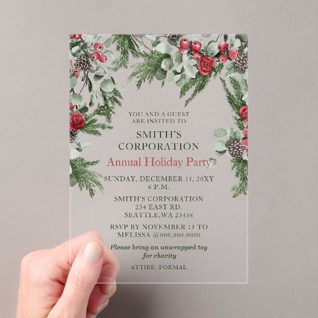 Invitations En Acrylique Elégante Pine Berries Corporate Fête (In situ (ordinateur de poche))
