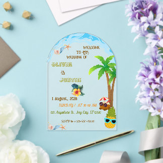 Invitations En Acrylique Élégante Plage Tropicale Hawaï Mariage Acrylique