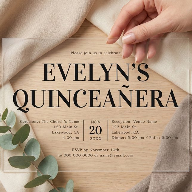 Invitations En Acrylique Élégante Quinceanera minimaliste (Créateur téléchargé)