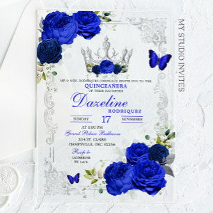 Invitations En Acrylique Élégante Quinceanera royale bleue