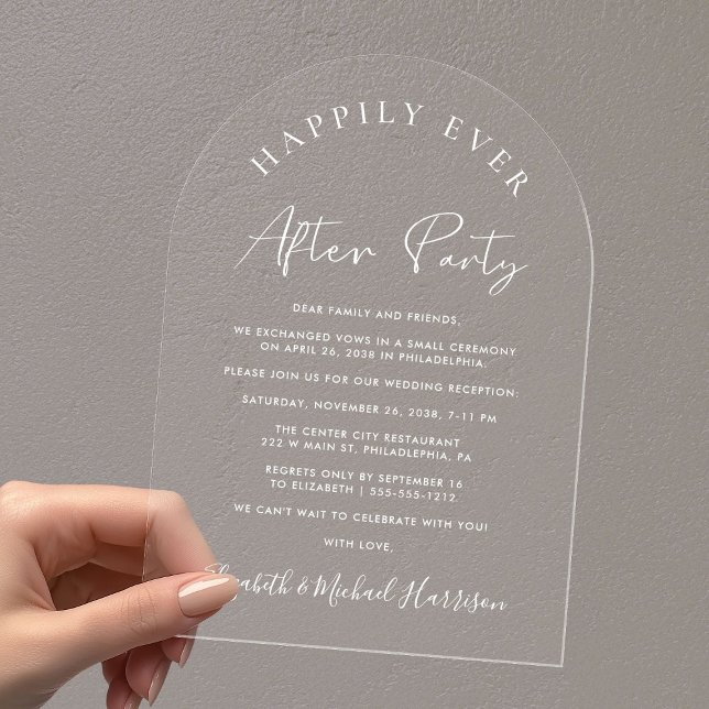 Invitations En Acrylique Elégante Réception de mariage en arc de script bla (Make your day unforgettable with stunning arched acrylic invitations—modern, elegant, unique!)