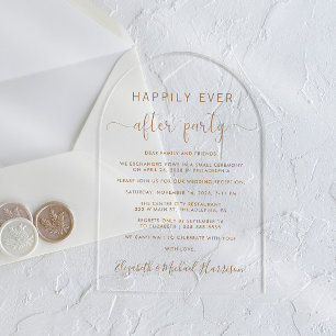 Invitations En Acrylique Elégante Réception Mariage Arc Script Gold
