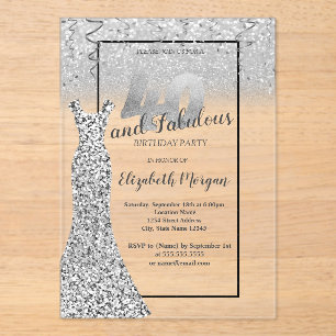 Invitations En Acrylique Elégante robe de Parties scintillant en argent 40e