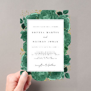 Invitations En Acrylique Élégante rose émeraude et or claire de mariage
