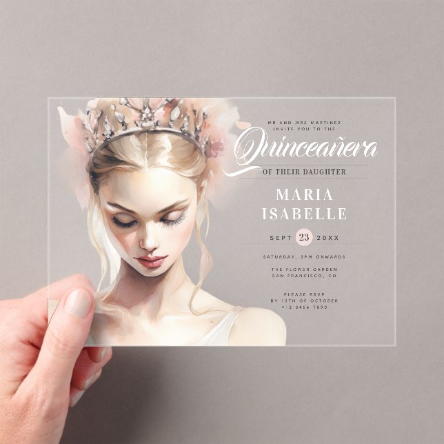 Invitations En Acrylique Élégante Soirée Anniversaire Chic Blush Rose Quinc (In situ (ordinateur de poche))