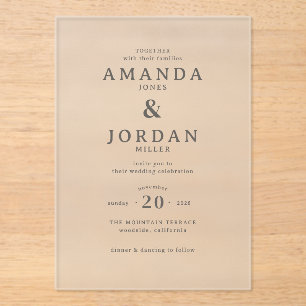 Invitations En Acrylique Élégante Typographie Monochrome