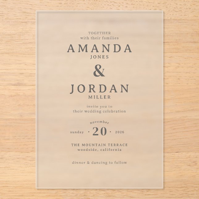 Invitations En Acrylique Élégante Typographie Monochrome (Recto)
