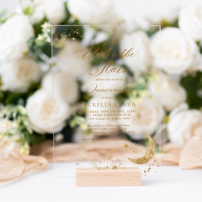 Invitations En Acrylique Elégante Une nuit sous les étoiles Quinceañera (Créateur téléchargé)