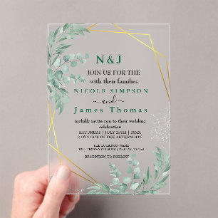 Invitations En Acrylique Elégante verdure Eucalyptus Feuille Mariage