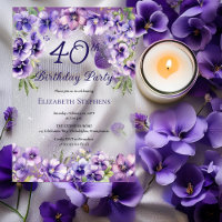 Élégante Violette violette Florale 40e fête d'anni