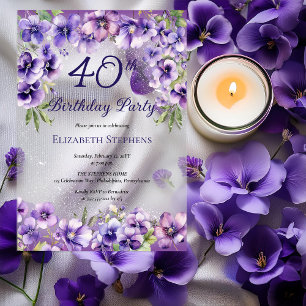 Invitations En Acrylique Élégante Violette violette Florale 40e fête d'anni
