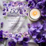 Invitations En Acrylique Élégante Violette violette Florale 50e fête d'anni<br><div class="desc">Design floral violet élégant "50th Birthday Party" avec un haut et un fond floral de violettes avec des accents d'étoile blanche.</div>