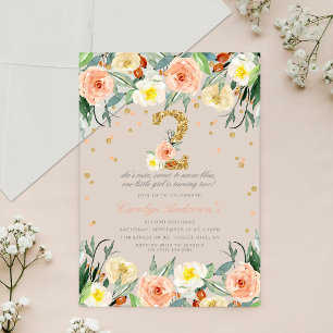 Invitations En Acrylique Élégantes filles florales 2e anniversaire