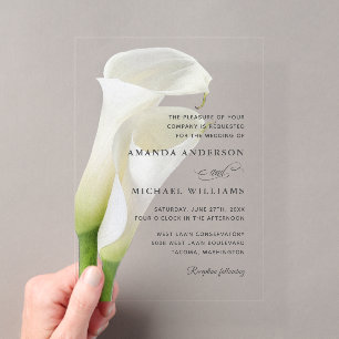 Invitations En Acrylique Élégantes Fleurs de Mariage de Lys Calla Blancs