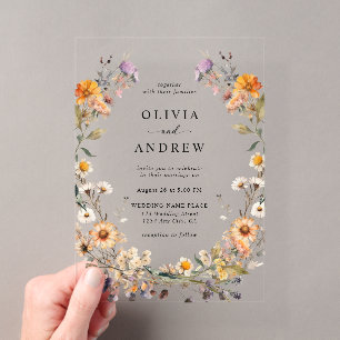 Invitations En Acrylique Élégantes Fleurs Sauvages de Campagne Bohème Botan