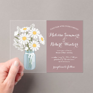 Invitations En Acrylique Elégantes marguerites blanches Mason Jar Mariage R