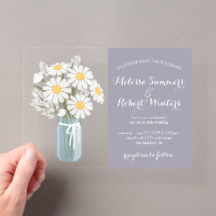Invitations En Acrylique Élégantes Marguerites Blanches Pot de Fleurs Maria