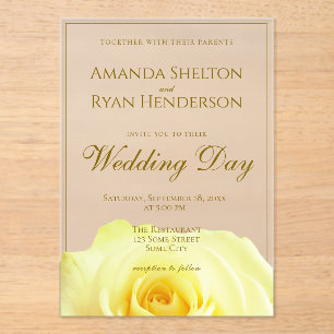 Invitations En Acrylique Élégantes Roses Jaunes Fleur Floral Mariage