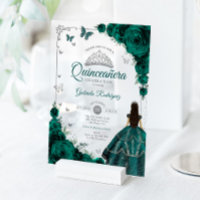 Élégantes Roses Vert Emeraude Quinceanera Argent