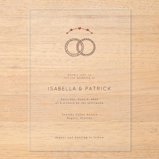 Invitations En Acrylique Élégants Cœurs Noirs et Rouges (Recto)