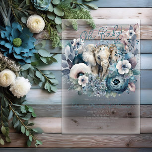 Invitations En Acrylique Élément Oh Bébé Bleu Floral Baby Shower