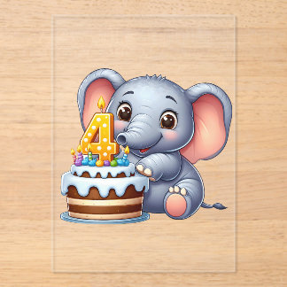 Invitations En Acrylique Éléphant Mignon 4ème Anniversaire
