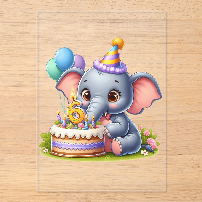 Invitations En Acrylique Éléphant Mignon 6ème Anniversaire (Recto)