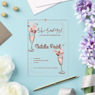 Invitations En Acrylique Elle a dit oui Future Mariée Floral Shower de Mari