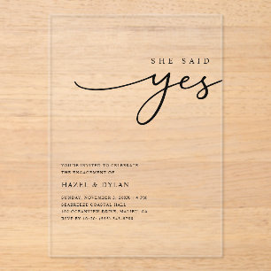 Invitations En Acrylique Elle A Dit Oui Parti Engagement Minimaliste Clair