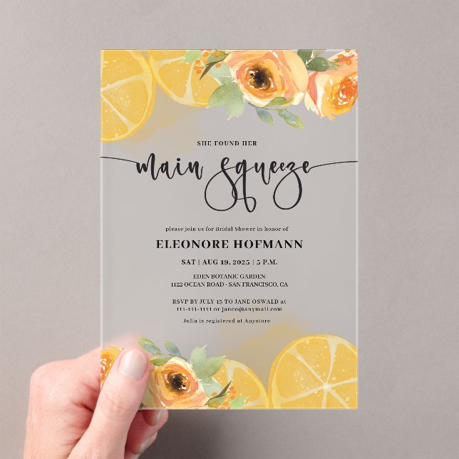 Invitations En Acrylique Elle a trouvé Main Squeeze nuptiale douche Invitat (In situ (ordinateur de poche))
