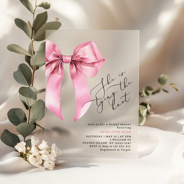 Invitations En Acrylique Elle attache le noeud Pink Bow Bridal (Créateur téléchargé)