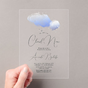 Invitations En Acrylique Elle est aux anges: Baby Shower Cloud Nine Clear