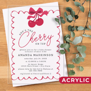 Invitations En Acrylique Elle est la cerise sur le gâteau Fête bébé rose
