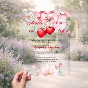 Invitations En Acrylique Elle est la cerise sur le nœud papillon floral Bab
