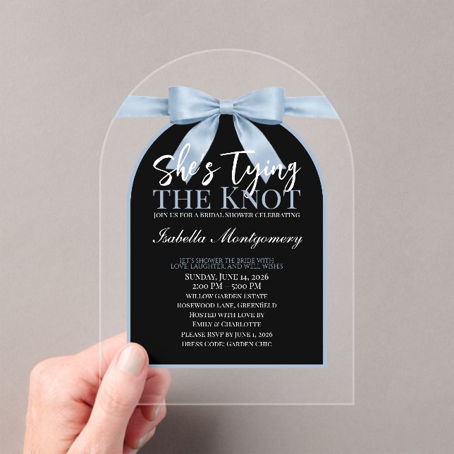 Invitations En Acrylique Elle Noue le Nœud Palette Bleu Clair Ruban (In situ (ordinateur de poche))