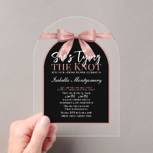 Invitations En Acrylique Elle Noue le Nœud Palette Rose Poussiéreuse Ruban