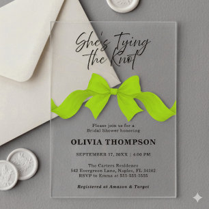 Invitations En Acrylique Elle Noue le Nœud Papillon Vert Citron   Réception